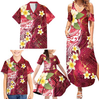Polynesian Tribal Tattoo Family Matching Summer Maxi Dress and Hawaiian Shirt Plumeria Blood Red and Gold Marble Pattern LT9 - Polynesian Pride