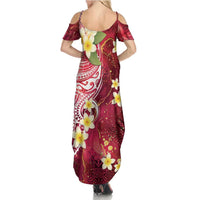 Polynesian Tribal Tattoo Family Matching Summer Maxi Dress and Hawaiian Shirt Plumeria Blood Red and Gold Marble Pattern LT9 - Polynesian Pride