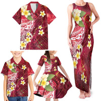 Polynesian Tribal Tattoo Family Matching Tank Maxi Dress and Hawaiian Shirt Plumeria Blood Red and Gold Marble Pattern LT9 - Polynesian Pride