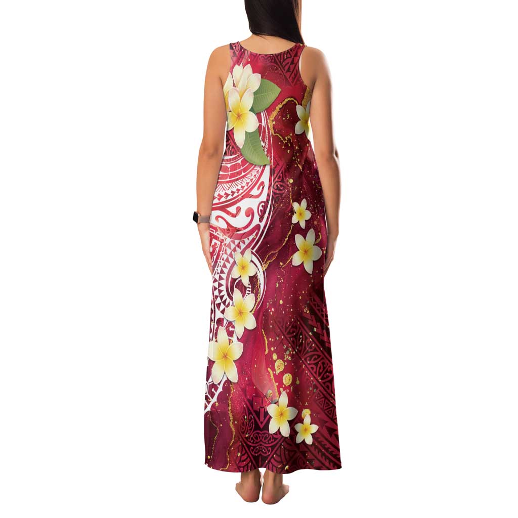 Polynesian Tribal Tattoo Family Matching Tank Maxi Dress and Hawaiian Shirt Plumeria Blood Red and Gold Marble Pattern LT9 - Polynesian Pride