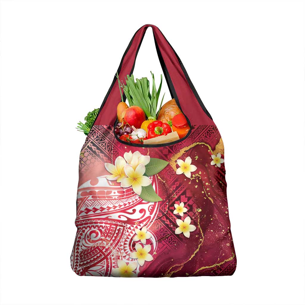 Polynesian Tribal Tattoo Grocery Bag Plumeria Blood Red and Gold Marble Pattern LT9 1-pack One Size Red - Polynesian Pride