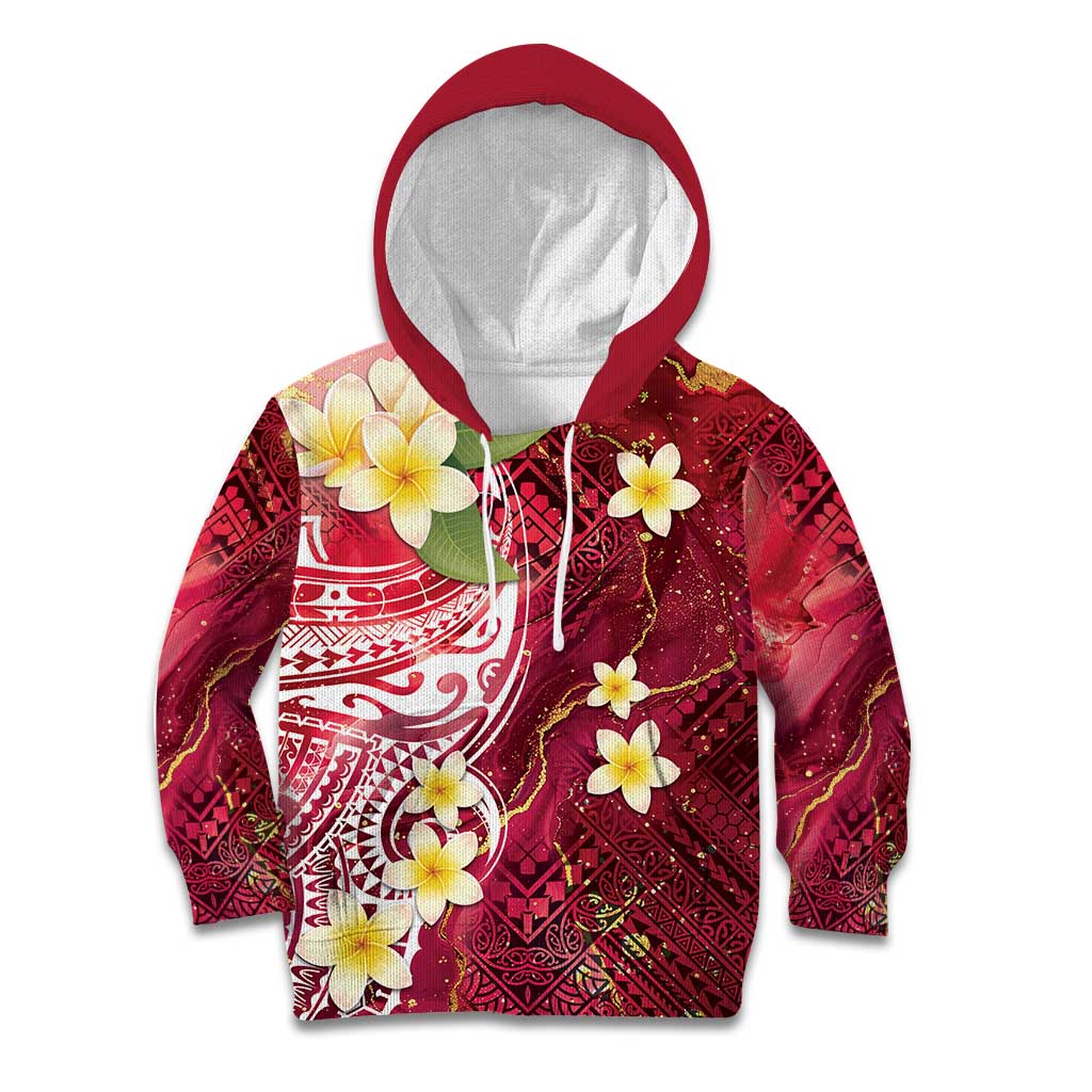 Polynesian Tribal Tattoo Kid Hoodie Plumeria Blood Red and Gold Marble Pattern LT9 Hoodie Red - Polynesian Pride