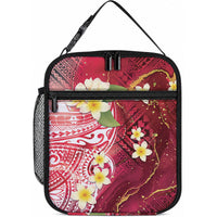 Polynesian Tribal Tattoo Lunch Bag Plumeria Blood Red and Gold Marble Pattern LT9 10.2 × 8.3 × 4.3 inch Red - Polynesian Pride