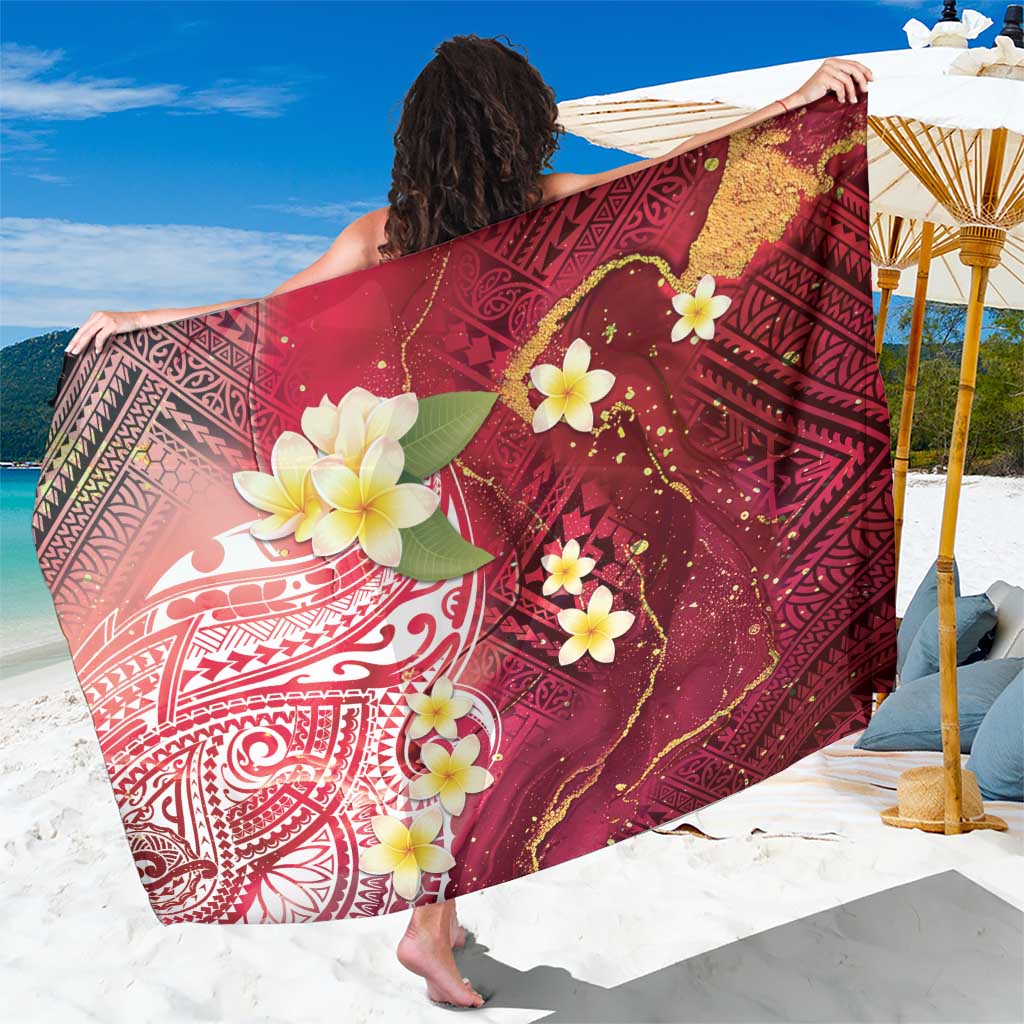 Polynesian Tribal Tattoo Sarong Plumeria Blood Red and Gold Marble Pattern