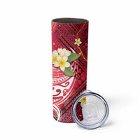 Polynesian Tribal Tattoo Skinny Tumbler Plumeria Blood Red and Gold Marble Pattern