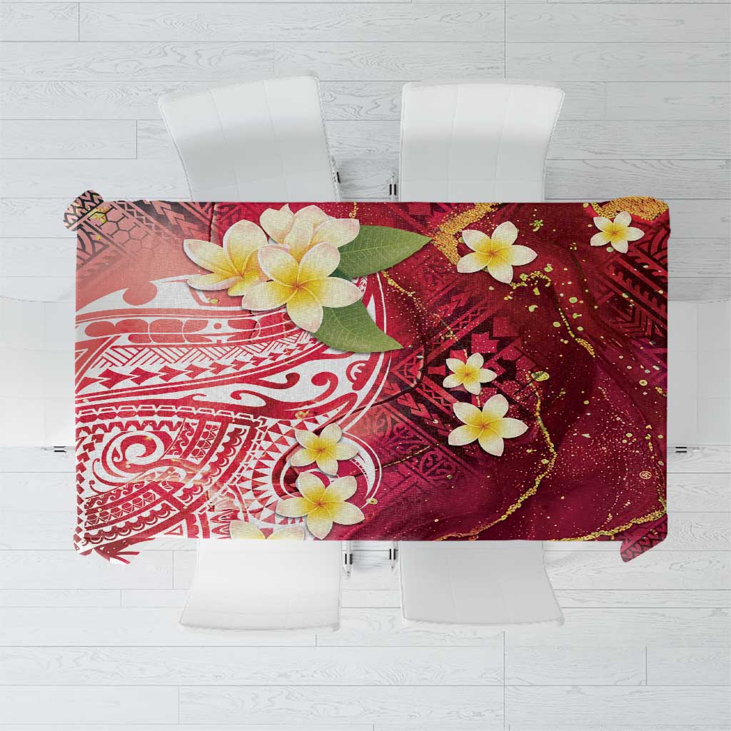 Polynesian Tribal Tattoo Tablecloth Plumeria Blood Red and Gold Marble Pattern LT9 Red - Polynesian Pride
