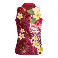 Polynesian Tribal Tattoo Women Sleeveless Polo Shirt Plumeria Blood Red and Gold Marble Pattern