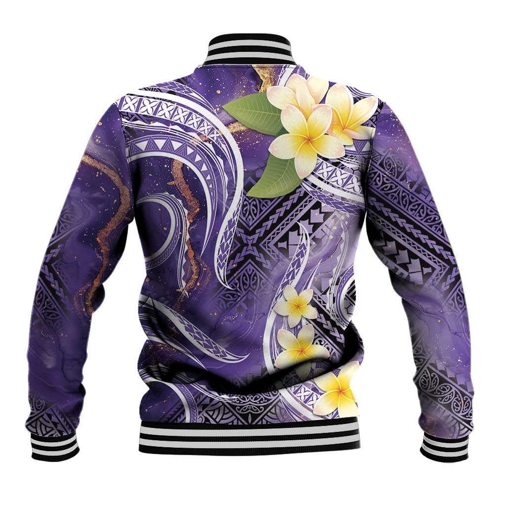 Polynesian Tribal Tattoo Baseball Jacket Plumeria Purple Marble Pattern