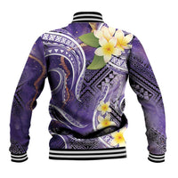 Polynesian Tribal Tattoo Baseball Jacket Plumeria Purple Marble Pattern