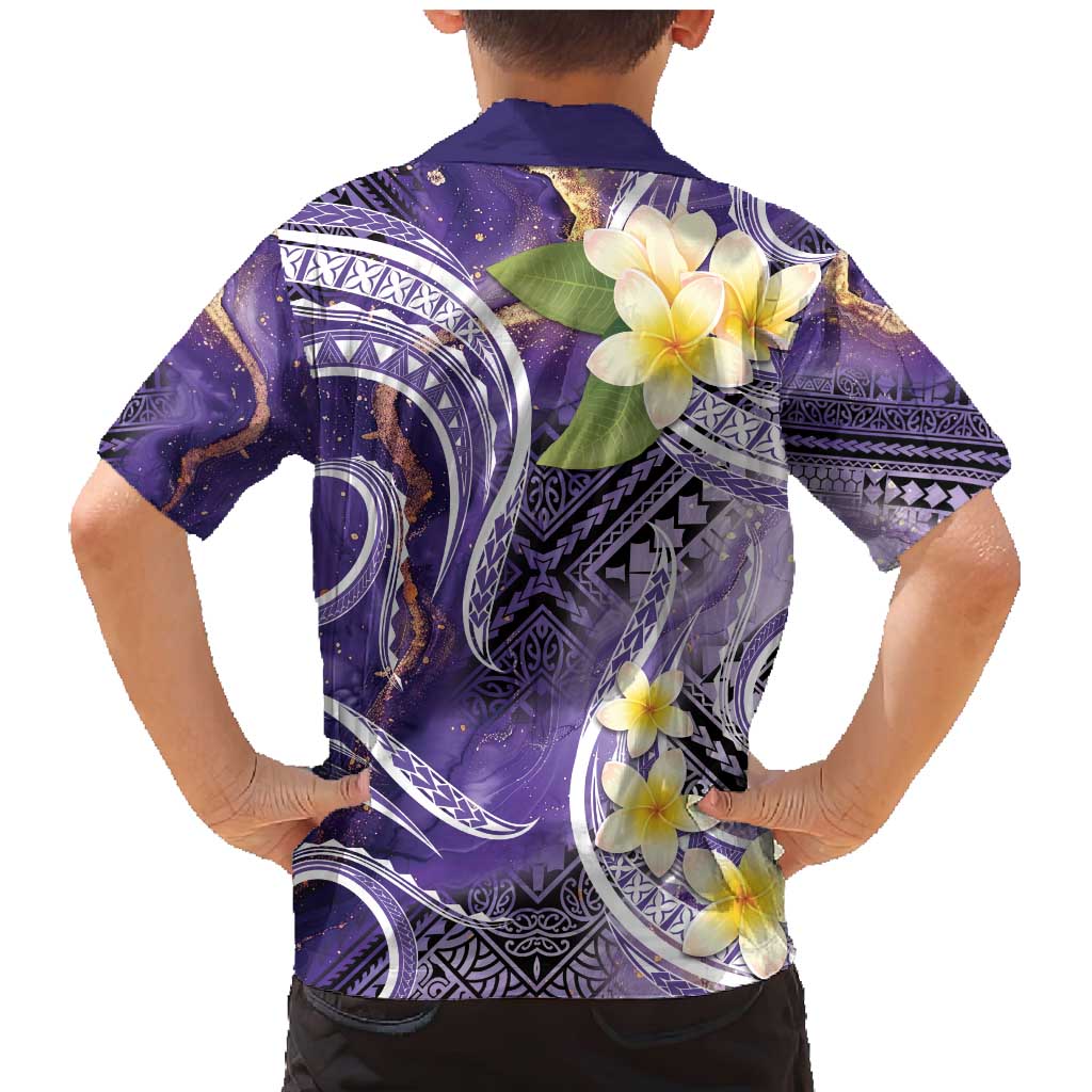 Polynesian Tribal Tattoo Family Matching Mermaid Dress and Hawaiian Shirt Plumeria Purple Marble Pattern LT9 - Polynesian Pride