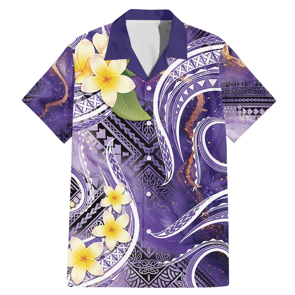 Polynesian Tribal Tattoo Family Matching Mermaid Dress and Hawaiian Shirt Plumeria Purple Marble Pattern LT9 Dad's Shirt - Short Sleeve Purple - Polynesian Pride