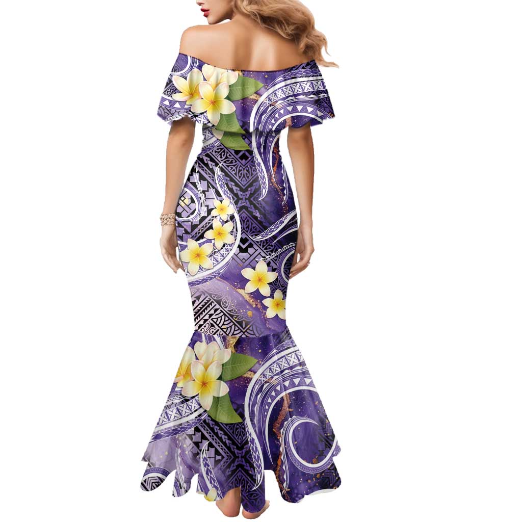 Polynesian Tribal Tattoo Family Matching Mermaid Dress and Hawaiian Shirt Plumeria Purple Marble Pattern LT9 - Polynesian Pride