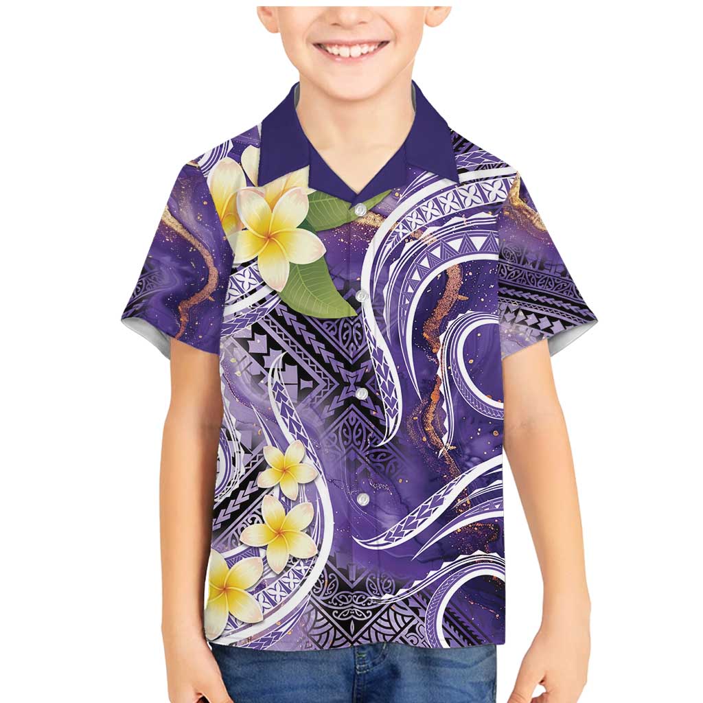 Polynesian Tribal Tattoo Family Matching Mermaid Dress and Hawaiian Shirt Plumeria Purple Marble Pattern LT9 Son's Shirt Purple - Polynesian Pride