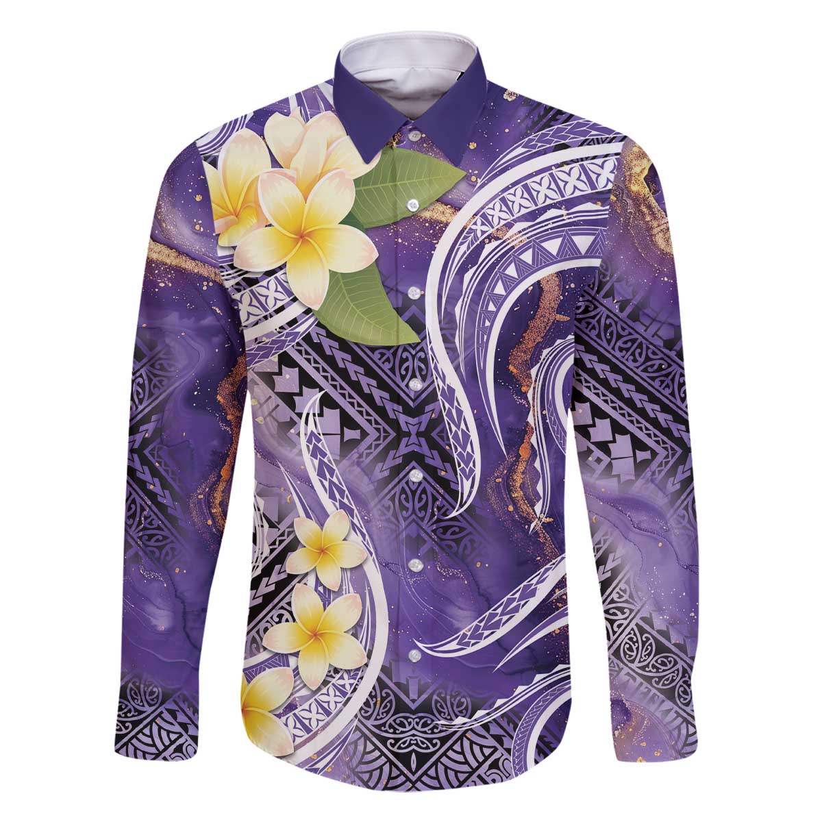 Polynesian Tribal Tattoo Family Matching Off The Shoulder Long Sleeve Dress and Hawaiian Shirt Plumeria Purple Marble Pattern LT9 - Polynesian Pride