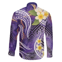 Polynesian Tribal Tattoo Family Matching Off The Shoulder Long Sleeve Dress and Hawaiian Shirt Plumeria Purple Marble Pattern LT9 - Polynesian Pride