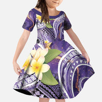 Polynesian Tribal Tattoo Family Matching Off Shoulder Maxi Dress and Hawaiian Shirt Plumeria Purple Marble Pattern LT9 Daughter's Dress Purple - Polynesian Pride