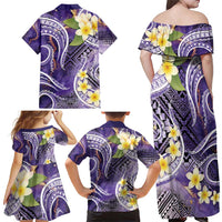 Polynesian Tribal Tattoo Family Matching Off Shoulder Maxi Dress and Hawaiian Shirt Plumeria Purple Marble Pattern LT9 - Polynesian Pride