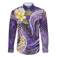 Polynesian Tribal Tattoo Family Matching Off Shoulder Short Dress and Hawaiian Shirt Plumeria Purple Marble Pattern LT9 Dad's Shirt - Long Sleeve Purple - Polynesian Pride
