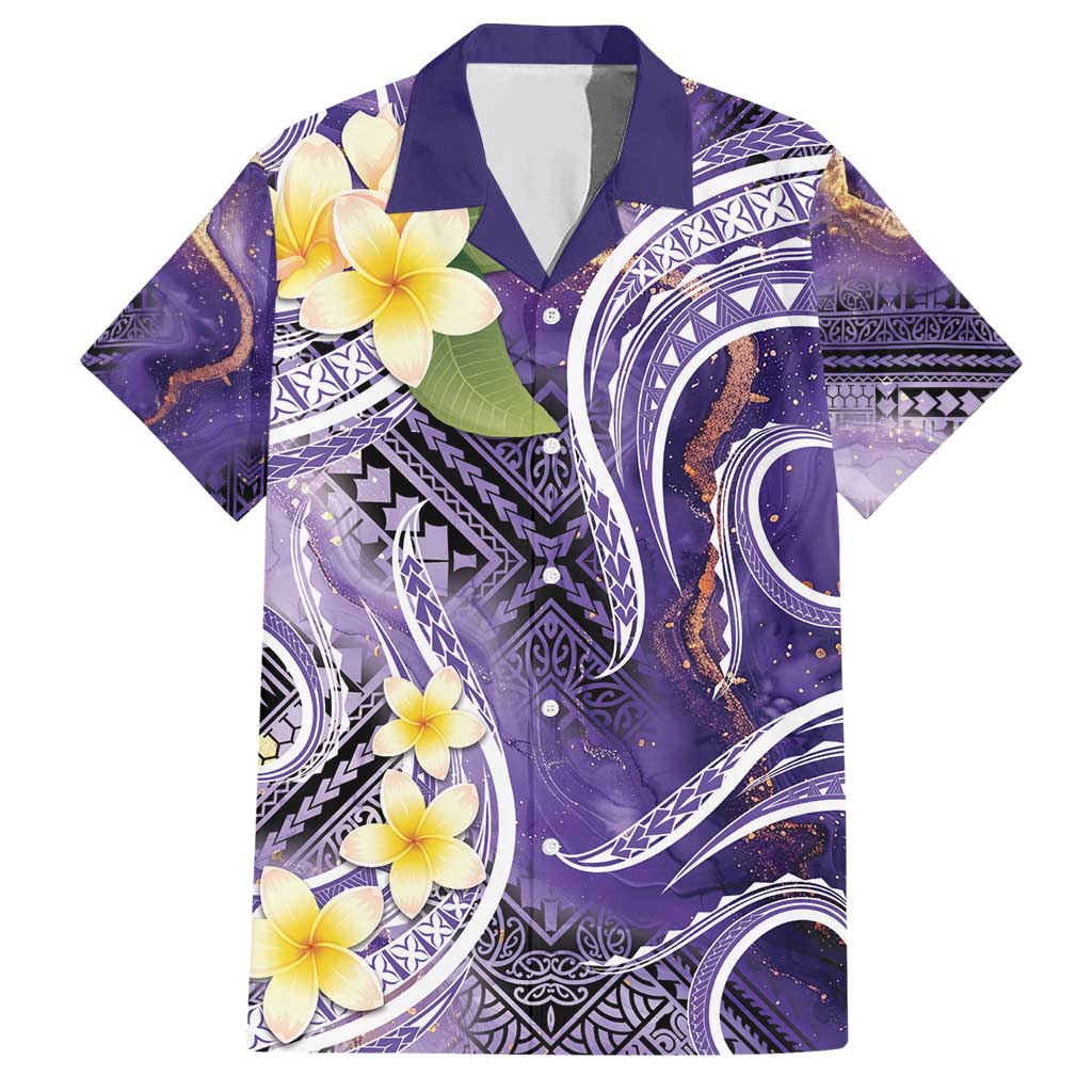 Polynesian Tribal Tattoo Family Matching Short Sleeve Bodycon Dress and Hawaiian Shirt Plumeria Purple Marble Pattern LT9 Dad's Shirt - Short Sleeve Purple - Polynesian Pride