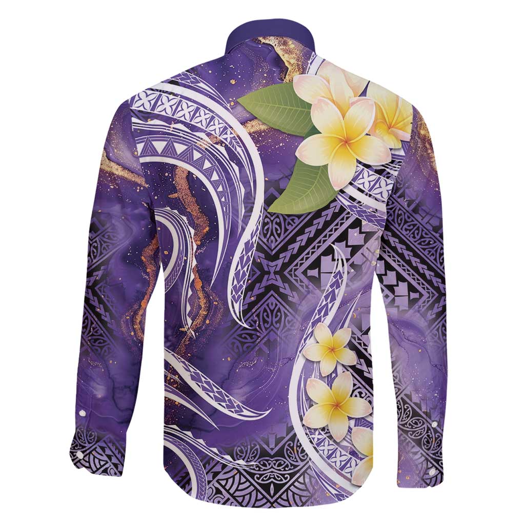 Polynesian Tribal Tattoo Family Matching Short Sleeve Bodycon Dress and Hawaiian Shirt Plumeria Purple Marble Pattern LT9 - Polynesian Pride