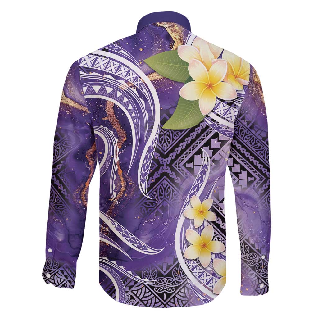 Polynesian Tribal Tattoo Family Matching Tank Maxi Dress and Hawaiian Shirt Plumeria Purple Marble Pattern LT9 - Polynesian Pride