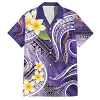 Polynesian Tribal Tattoo Hawaiian Shirt Plumeria Purple Marble Pattern