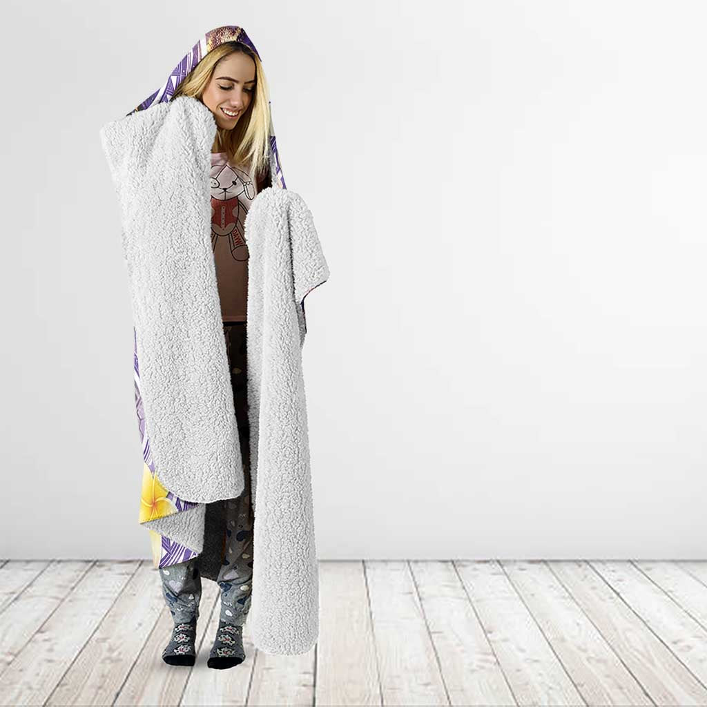 Polynesian Tribal Tattoo Hooded Blanket Plumeria Purple Marble Pattern