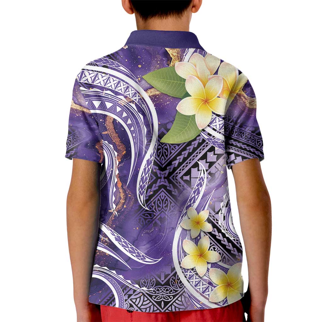 Polynesian Tribal Tattoo Kid Polo Shirt Plumeria Purple Marble Pattern