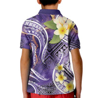 Polynesian Tribal Tattoo Kid Polo Shirt Plumeria Purple Marble Pattern
