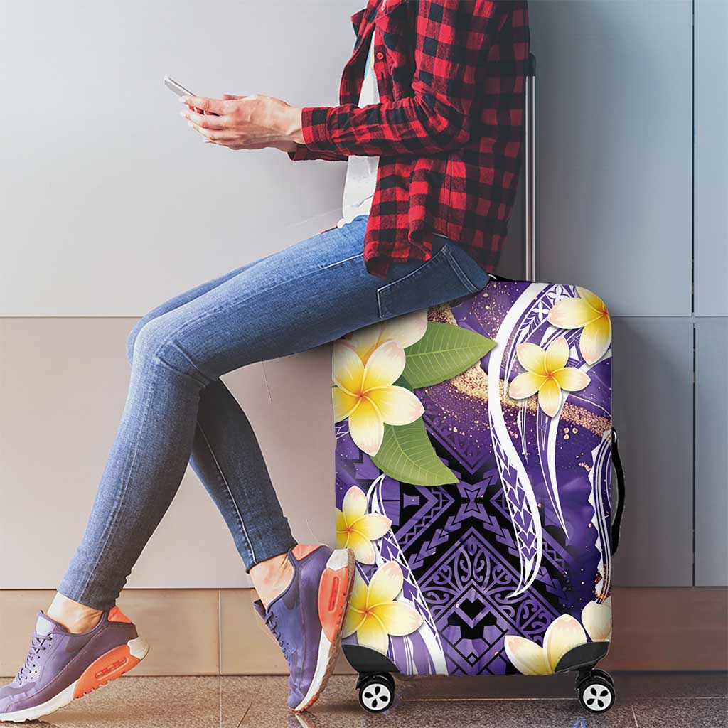 Polynesian Tribal Tattoo Luggage Cover Plumeria Purple Marble Pattern