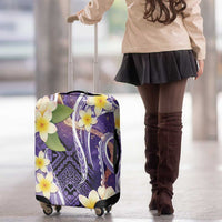 Polynesian Tribal Tattoo Luggage Cover Plumeria Purple Marble Pattern