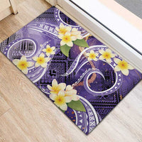 Polynesian Tribal Tattoo Rubber Doormat Plumeria Purple Marble Pattern