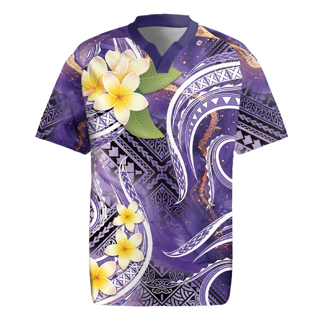 Polynesian Tribal Tattoo Rugby Jersey Plumeria Purple Marble Pattern LT9 Purple - Polynesian Pride