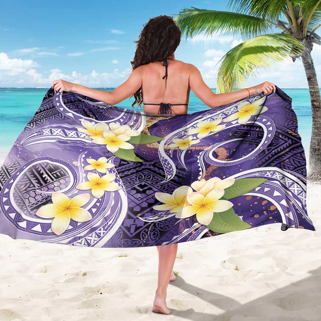 Polynesian Tribal Tattoo Sarong Plumeria Purple Marble Pattern