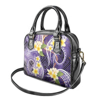 Polynesian Tribal Tattoo Shoulder Handbag Plumeria Purple Marble Pattern