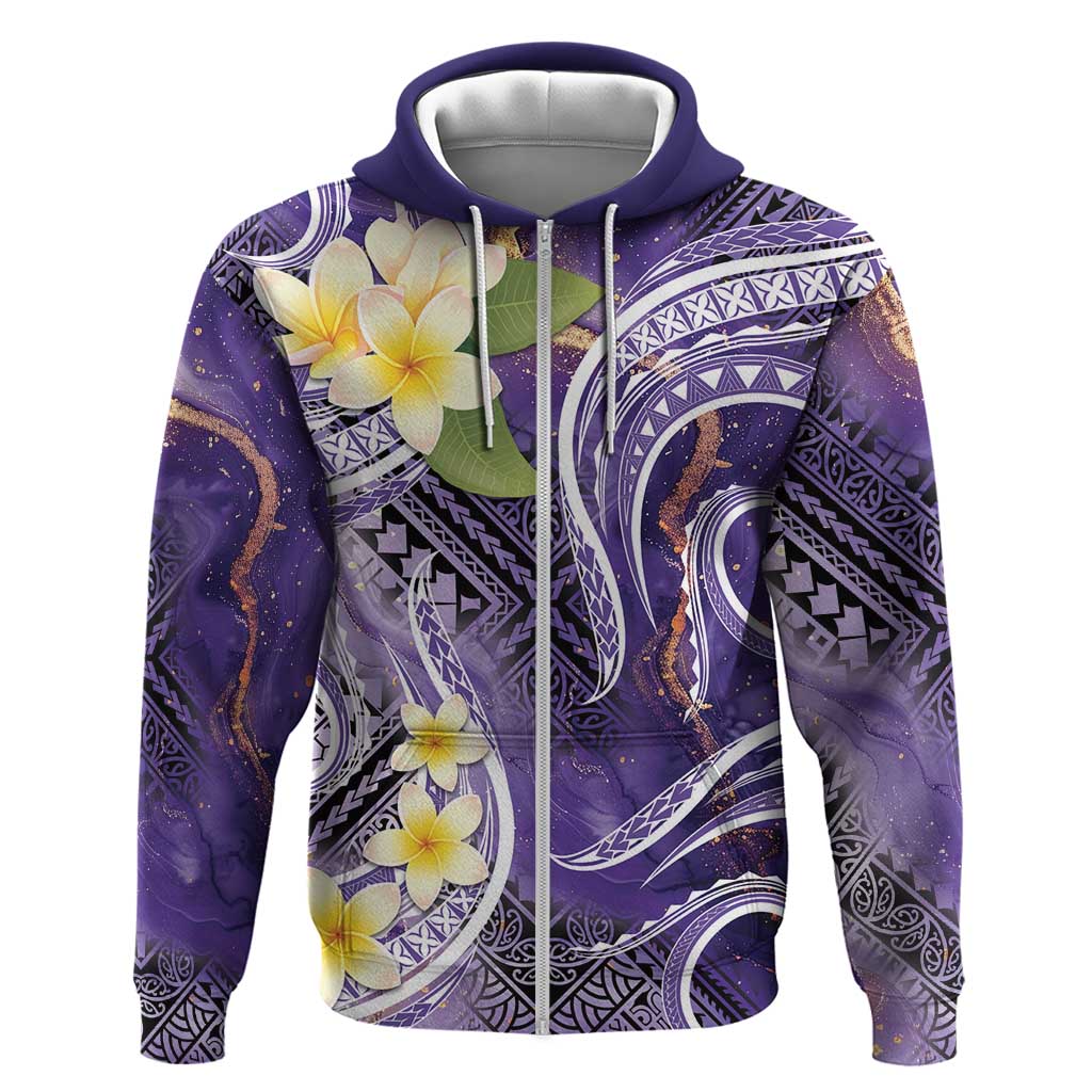 Polynesian Tribal Tattoo Zip Hoodie Plumeria Purple Marble Pattern LT9 Zip Hoodie Purple - Polynesian Pride