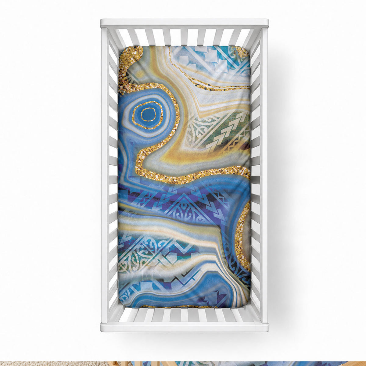 Polynesian Tribal Tattoo Baby Bed Cover Swirling Ocean Marble Pattern LT9 28 × 52 in Ocean - Polynesian Pride
