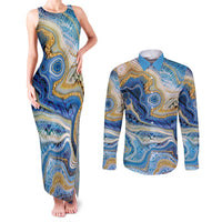 Polynesian Tribal Tattoo Couples Matching Tank Maxi Dress and Long Sleeve Button Shirt Swirling Ocean Marble Pattern
