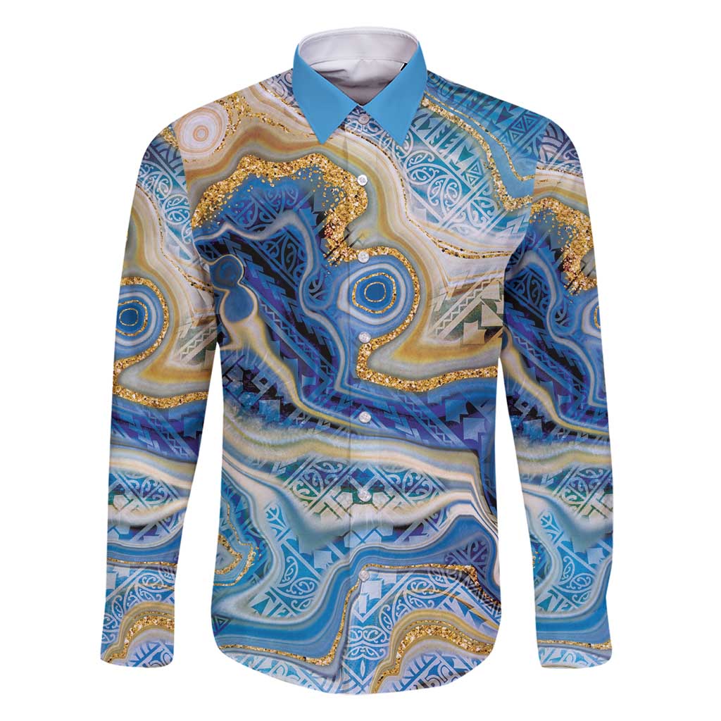 Polynesian Tribal Tattoo Family Matching Off Shoulder Maxi Dress and Hawaiian Shirt Swirling Ocean Marble Pattern