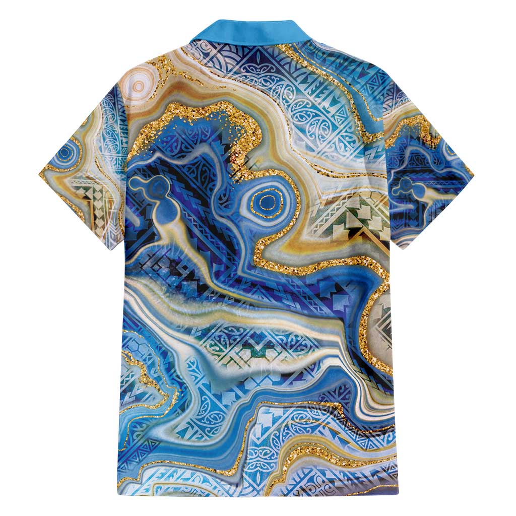 Polynesian Tribal Tattoo Family Matching Short Sleeve Bodycon Dress and Hawaiian Shirt Swirling Ocean Marble Pattern LT9 - Polynesian Pride