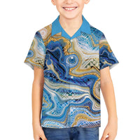 Polynesian Tribal Tattoo Family Matching Tank Maxi Dress and Hawaiian Shirt Swirling Ocean Marble Pattern