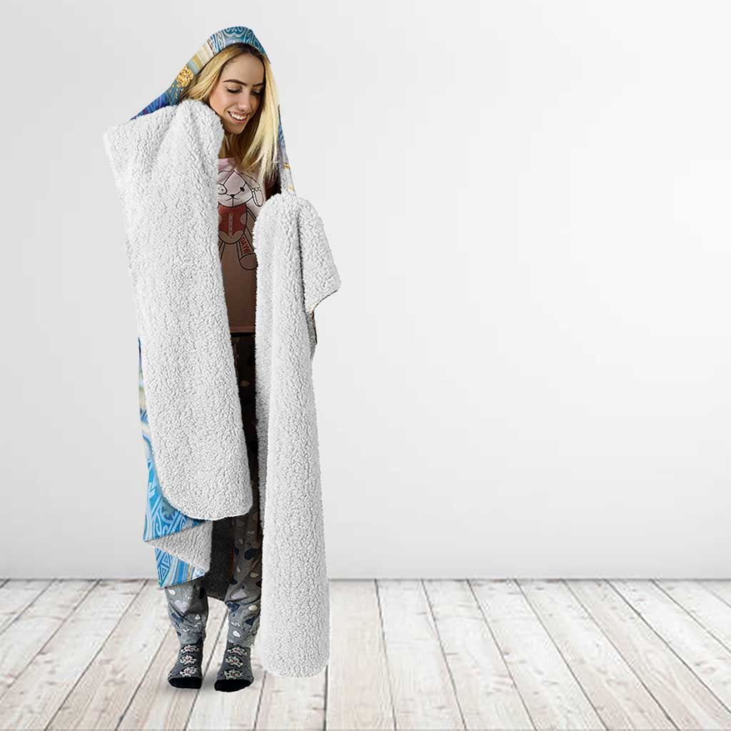 Polynesian Tribal Tattoo Hooded Blanket Swirling Ocean Marble Pattern