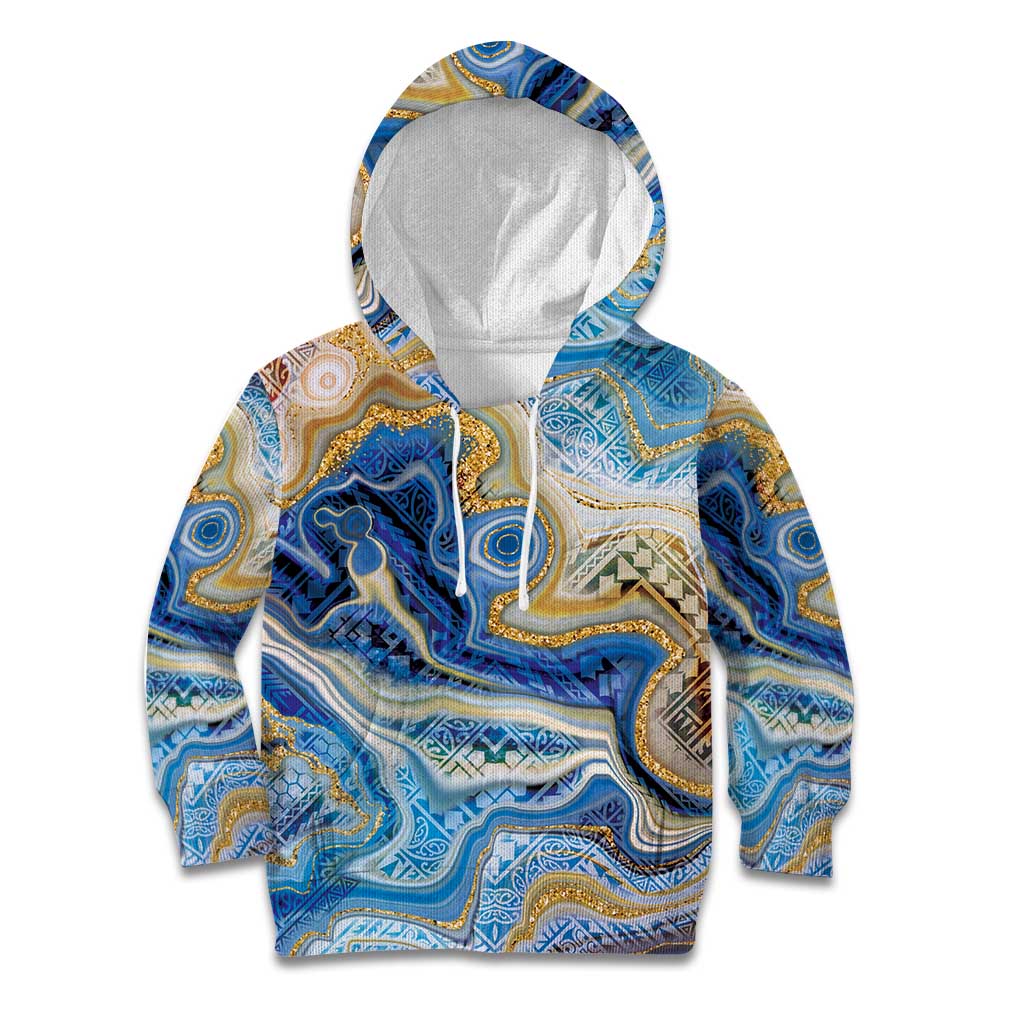 Polynesian Tribal Tattoo Kid Hoodie Swirling Ocean Marble Pattern LT9 Hoodie Ocean - Polynesian Pride