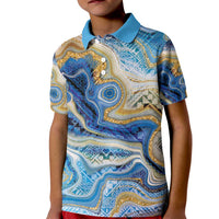 Polynesian Tribal Tattoo Kid Polo Shirt Swirling Ocean Marble Pattern