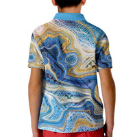 Polynesian Tribal Tattoo Kid Polo Shirt Swirling Ocean Marble Pattern