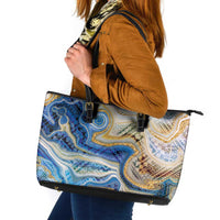 Polynesian Tribal Tattoo Leather Tote Bag Swirling Ocean Marble Pattern