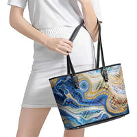 Polynesian Tribal Tattoo Leather Tote Bag Swirling Ocean Marble Pattern