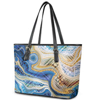 Polynesian Tribal Tattoo Leather Tote Bag Swirling Ocean Marble Pattern