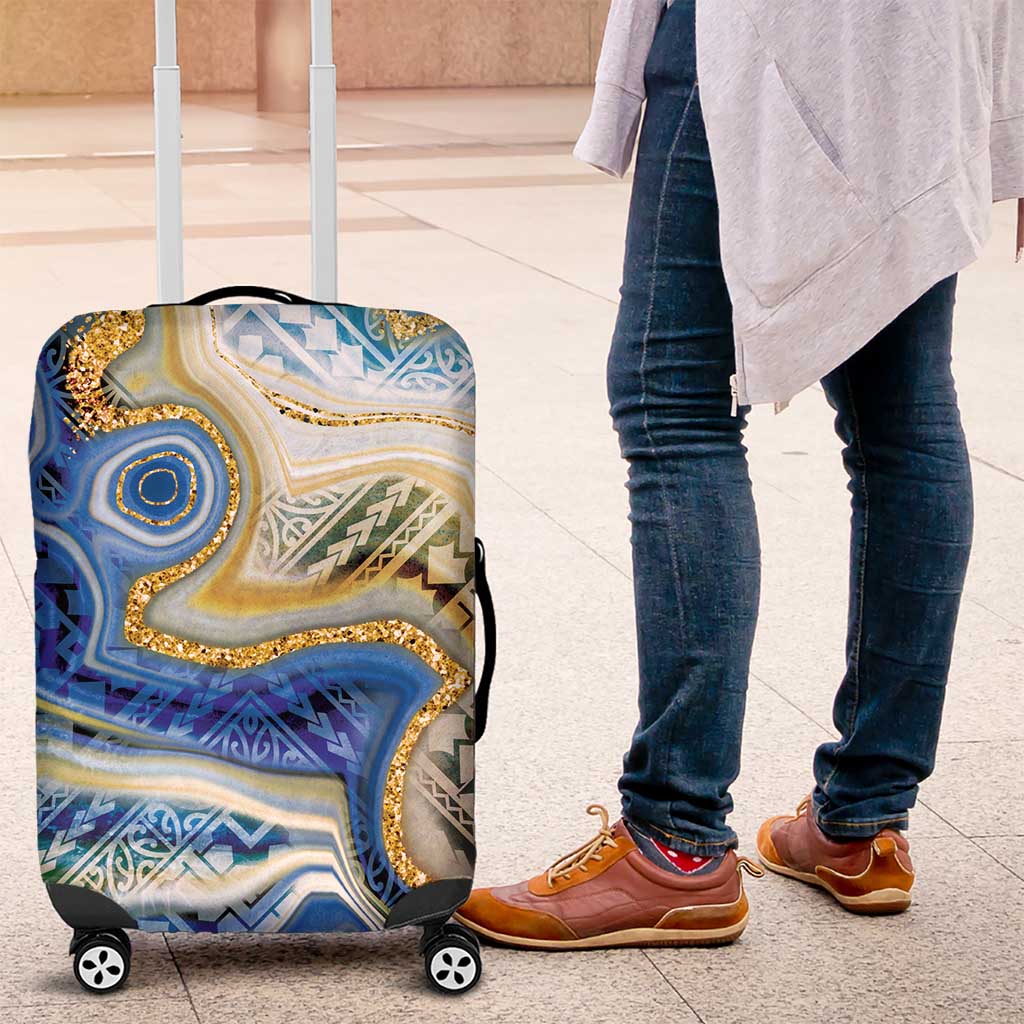 Polynesian Tribal Tattoo Luggage Cover Swirling Ocean Marble Pattern