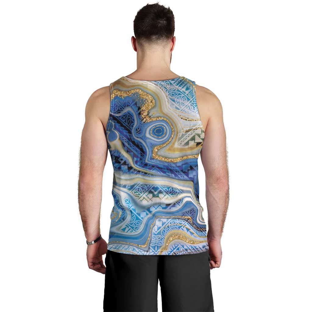 Polynesian Tribal Tattoo Men Tank Top Swirling Ocean Marble Pattern